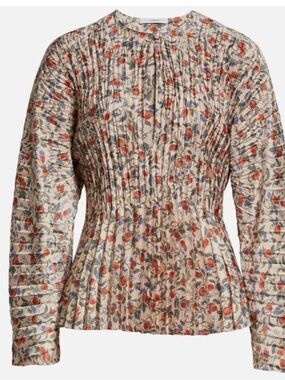 Vince Pomegranate Print Pleated Blouse .